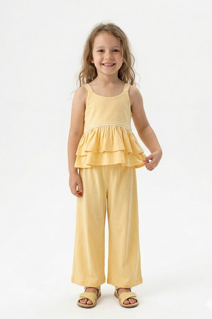 CONJ LECIMAR FEM BLUSA ALÇA COM CALÇA AMARELA