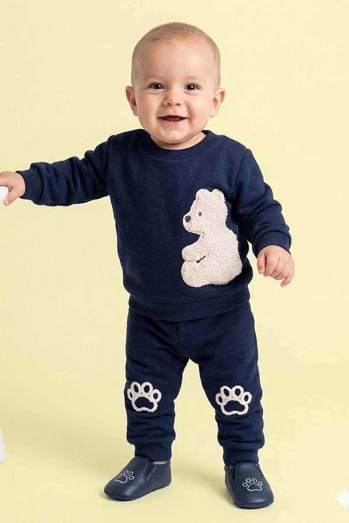 CONJ TILEESUL MAS CASACO E CALÇA MOLETOM BORDADO URSO  MARINHO M