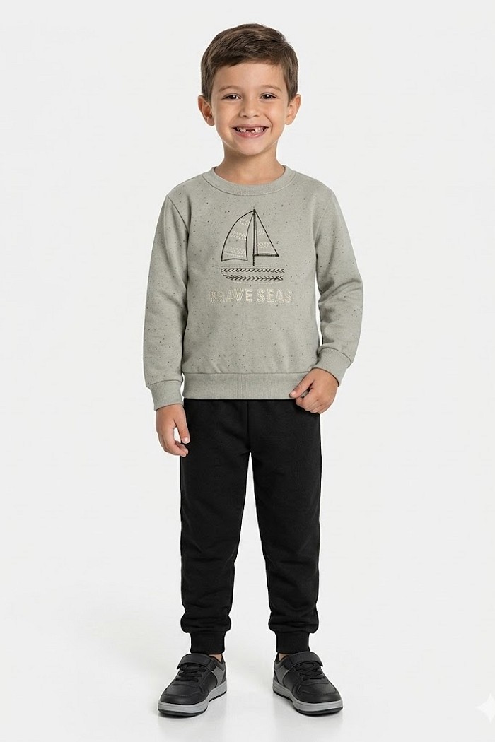 CONJUNTO MASCULINO ELIAN MOLETOM BARCO BORDADO INFANTIL