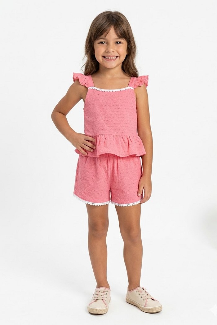 CONJ LECIMAR FEM BLUSA ALÇA COM BABADO SHORT