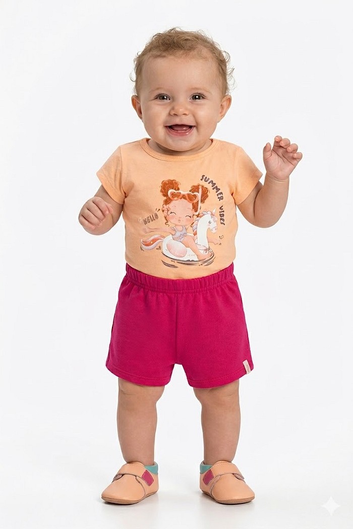 CONJ ELIAN FEM BLUSA PESSEGO MENINA BOIA SHORT MOLETOM ROSA