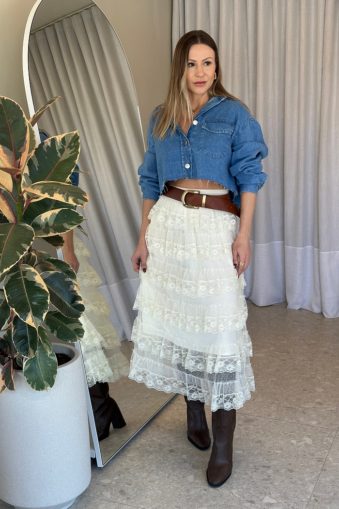 Camisa Jeans Cropped Luiza