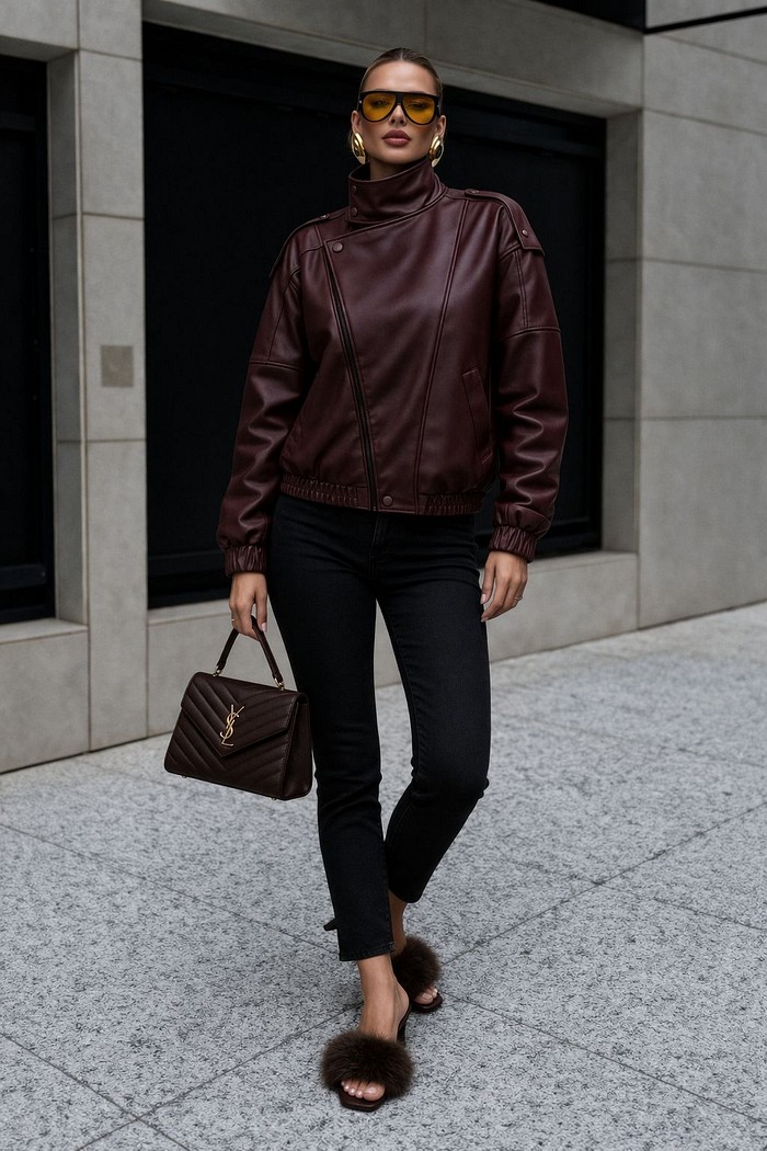 Tamanco de salto marrom com pelo