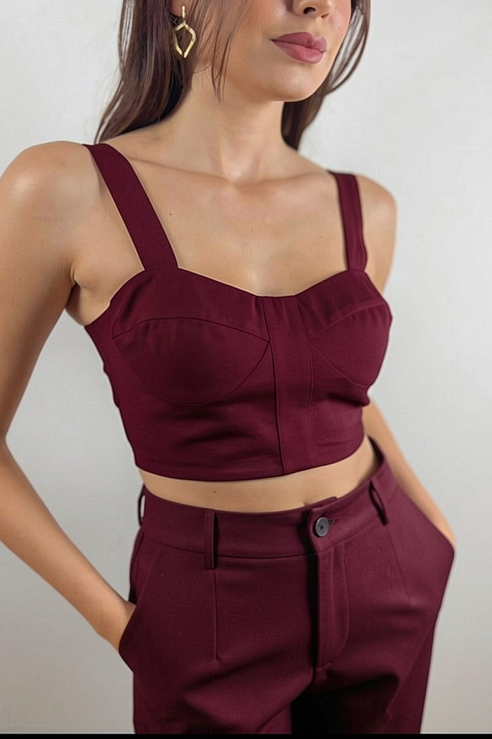 Cropped alças largas bordô