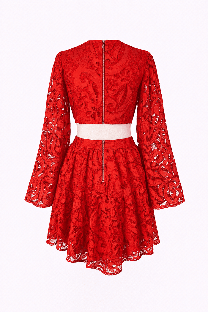Vestido curto renda vermelho