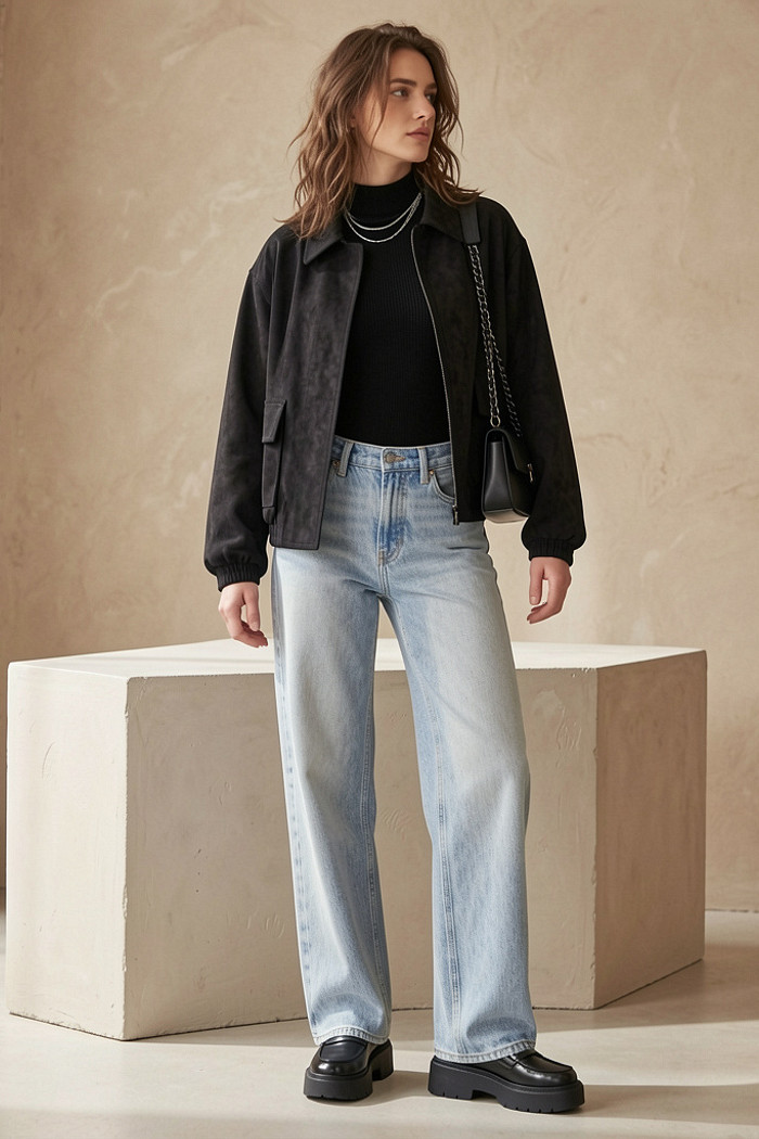 Casaco em suede preto