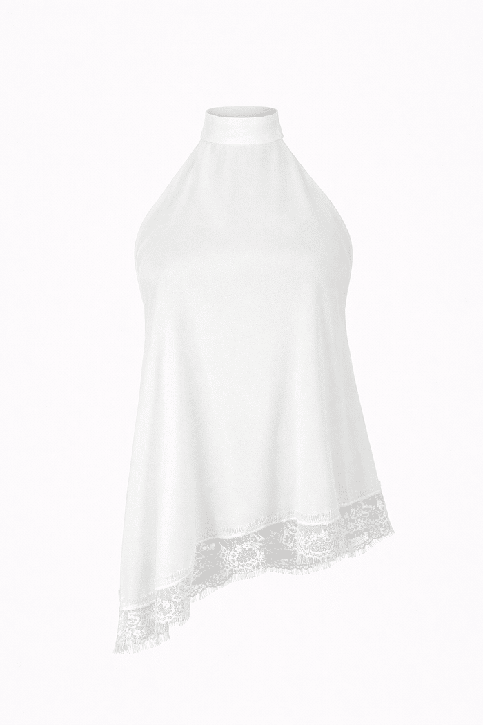 Blusa frente única detalhe em renda branca