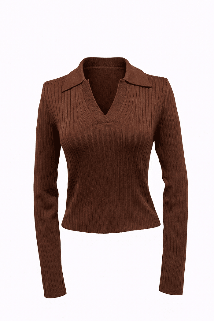 Blusa de tricot cappuccino com gola polo