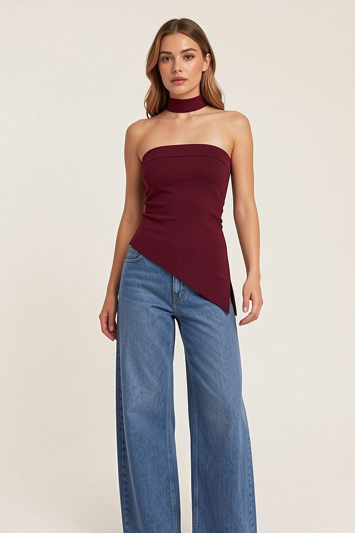 Blusa tomara que caia vinho em poliamida