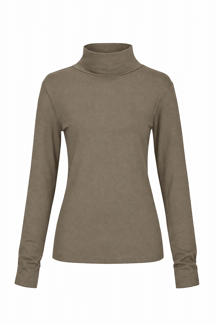 Blusa flanelada manga longa com gola camel