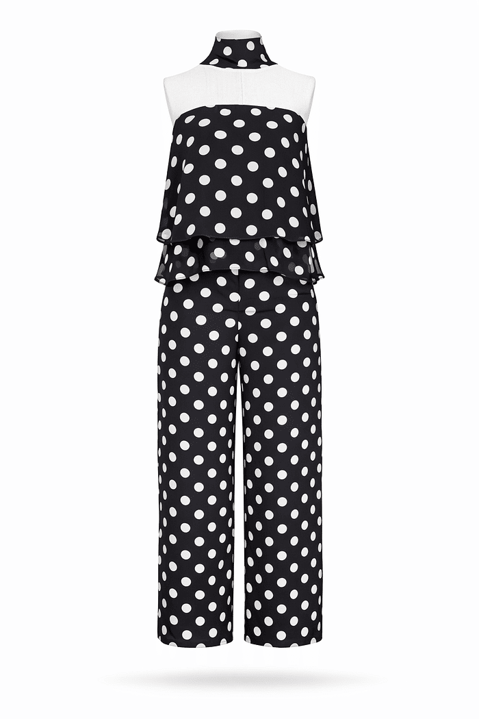 Conjunto tomara que caia e calça poá preto