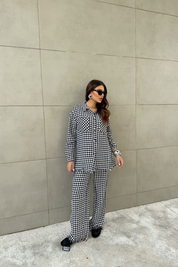 Conjunto camisa e calça pied-de-poule preto