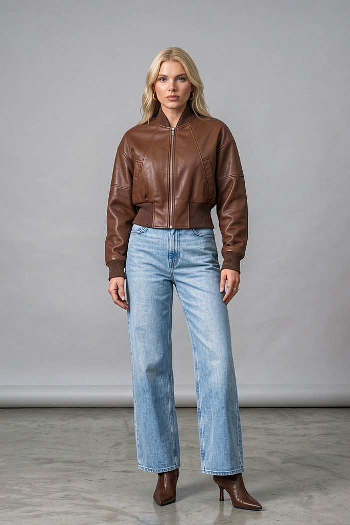 Jaqueta curta de courino marrom