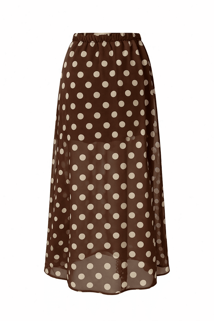 Saia midi estampa poá marrom