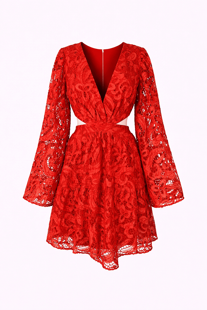 Vestido curto renda vermelho