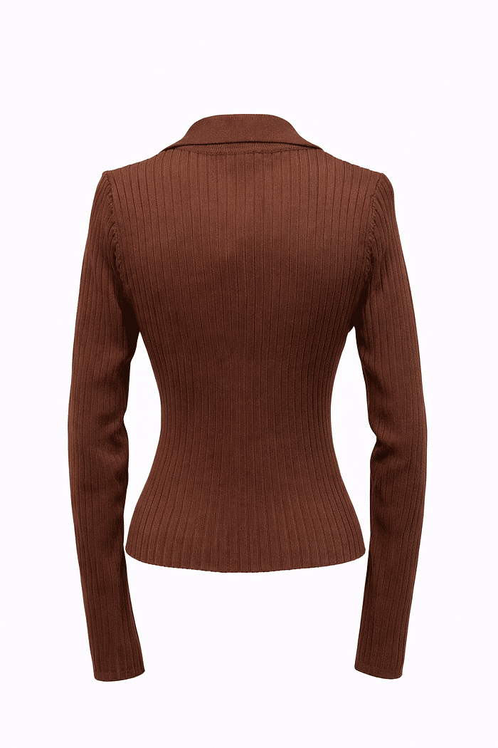 Blusa de tricot cappuccino com gola polo