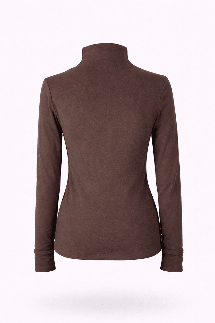 Blusa flanelada manga longa com gola marrom