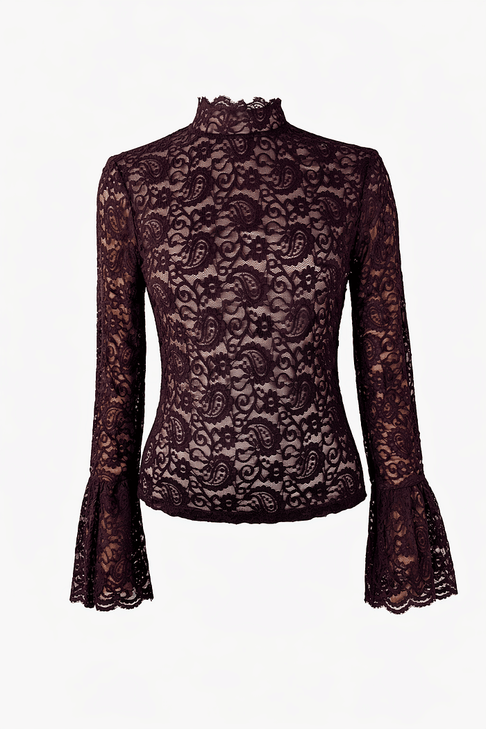 Blusa de renda manga flare uva