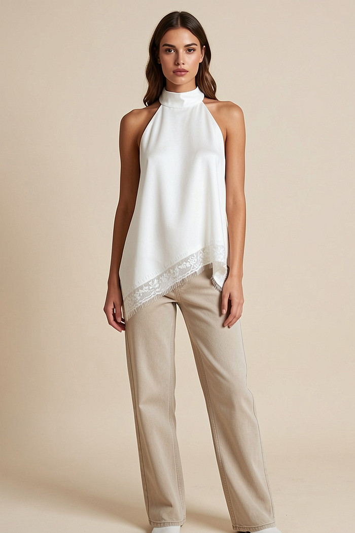 Blusa frente única detalhe em renda branca