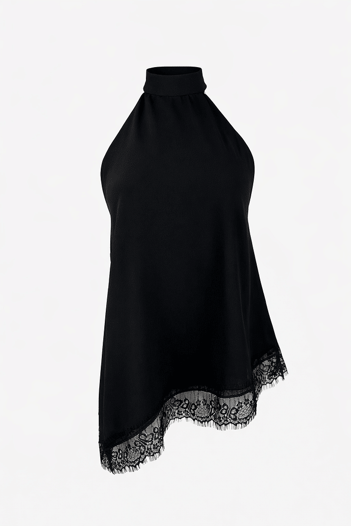 Blusa frente única detalhe em renda preta