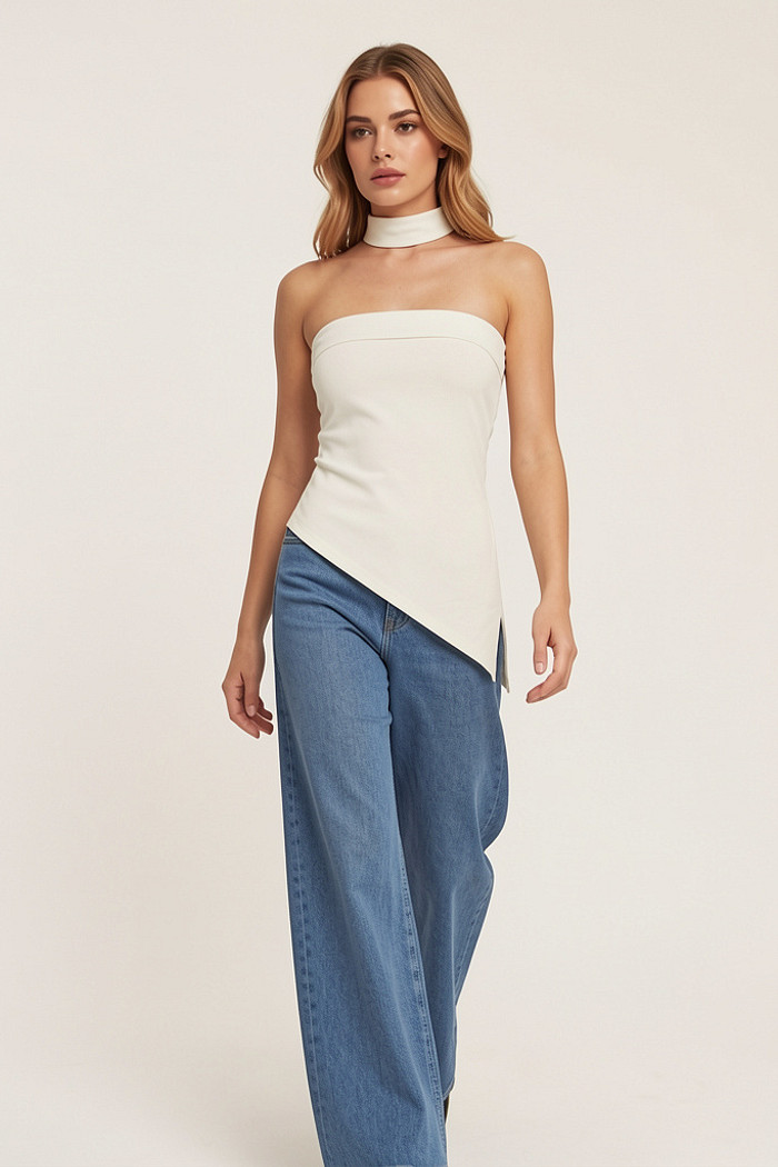 Blusa tomara que caia branca em poliamida