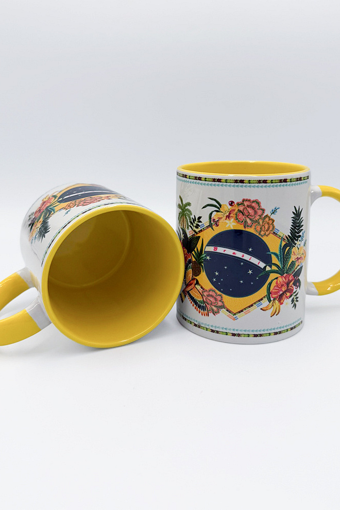 Caneca Feminina Bandeira Brasil Tropical Amarelo