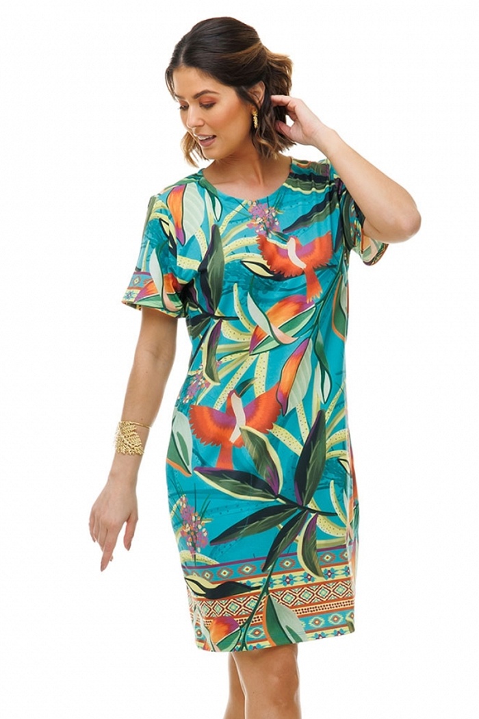 Vestido Floresta Tucano Color Turquesa