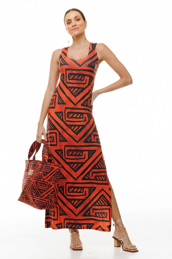 Vestido Hortência Indígena Fundo Telha