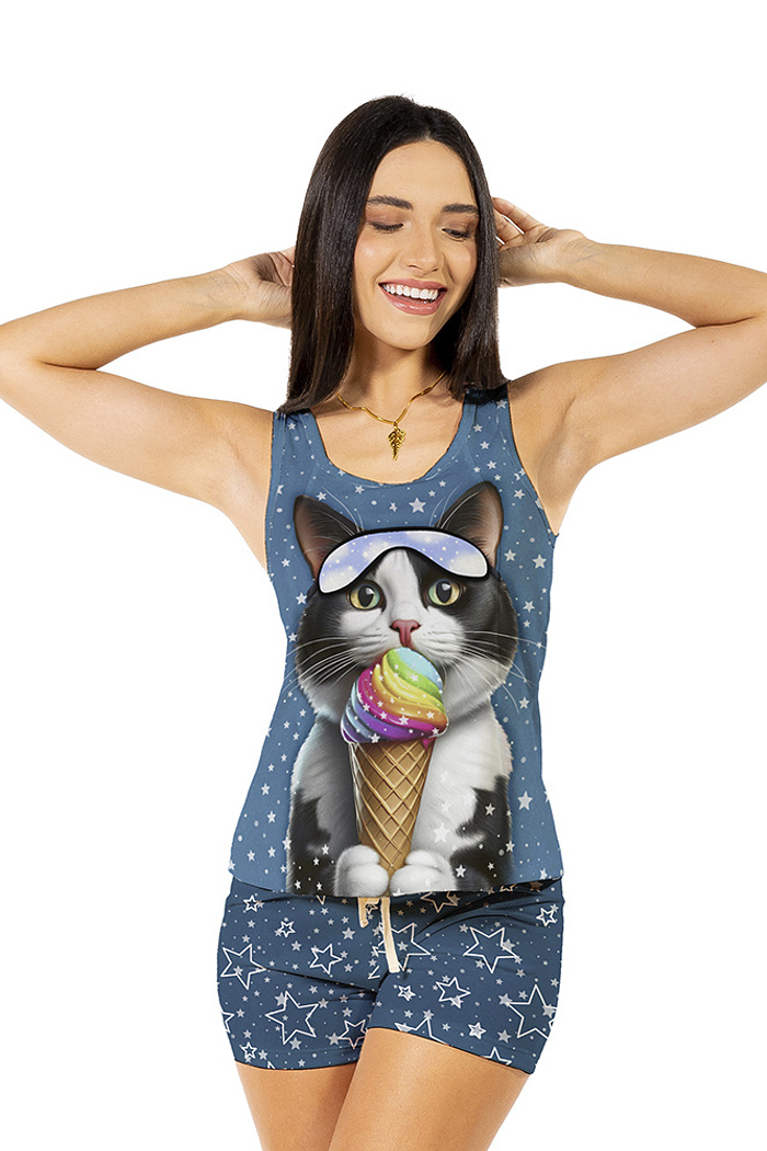 Conjunto Pijama Adulto Feminino Ice Cat