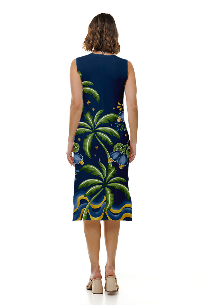 Vestido Feminino Clássico Midi Estampado Motivos Tropicais Br