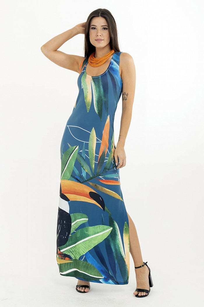 Vestido Hortência Maxi Tucano, Folhagem