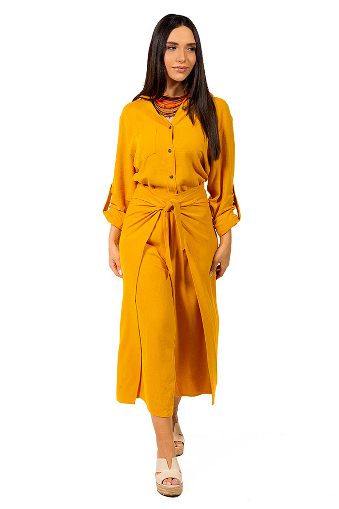 Calça Transpassada Linho Amarela