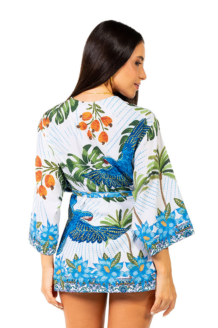 Kimono Raízes Arara Bordado Barra