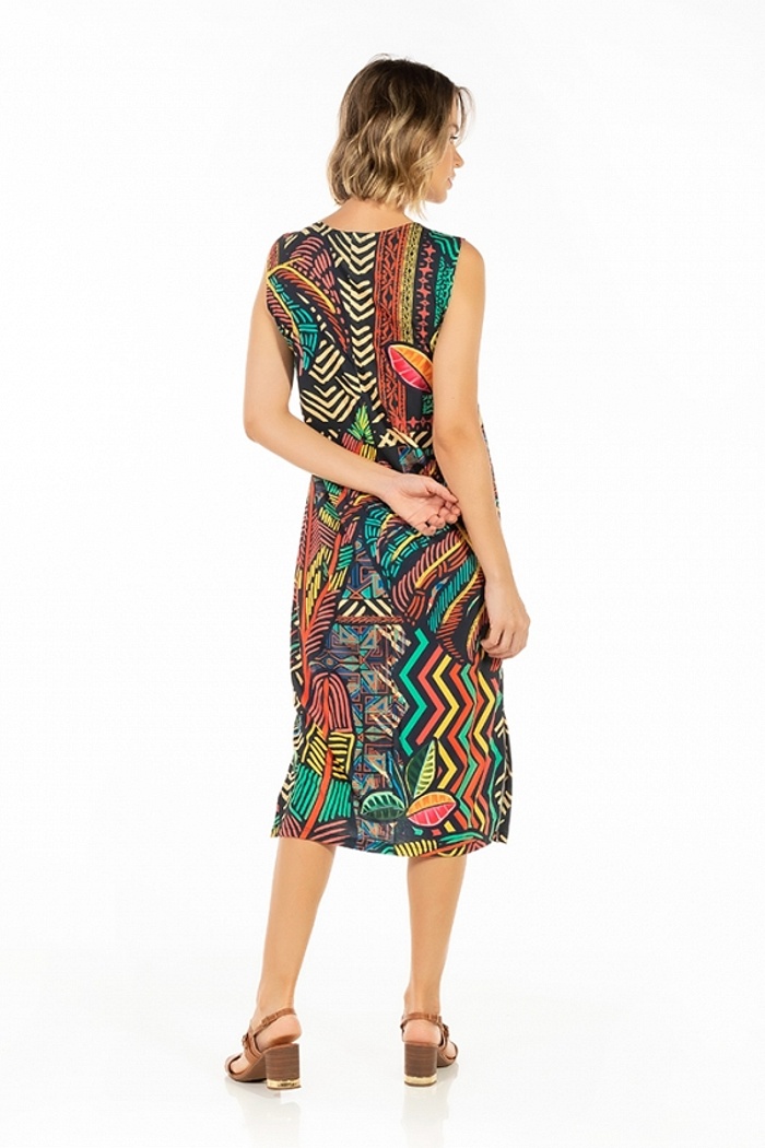 Vestido Estampado Clássico Midi Araras Etnicos