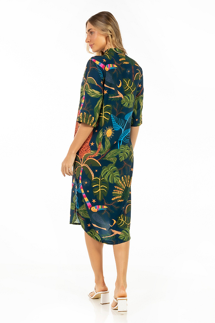 Chemise Atena Gola Padre Onça Tucano Folhagens Céu