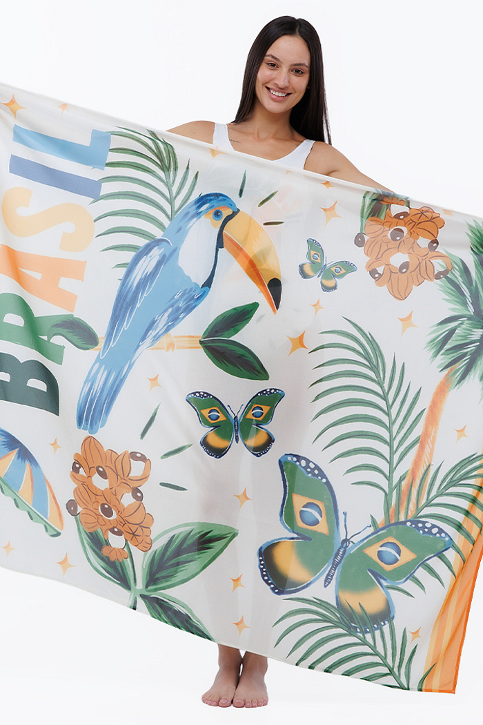 Acessório Feminino Canga Energia Estampado Elementos Br Aquarela