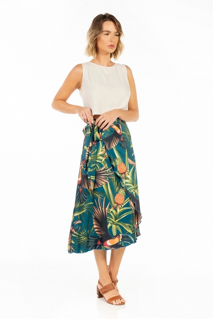 Saia Pareô Clássica Tucano Abacaxi Fundo Azul