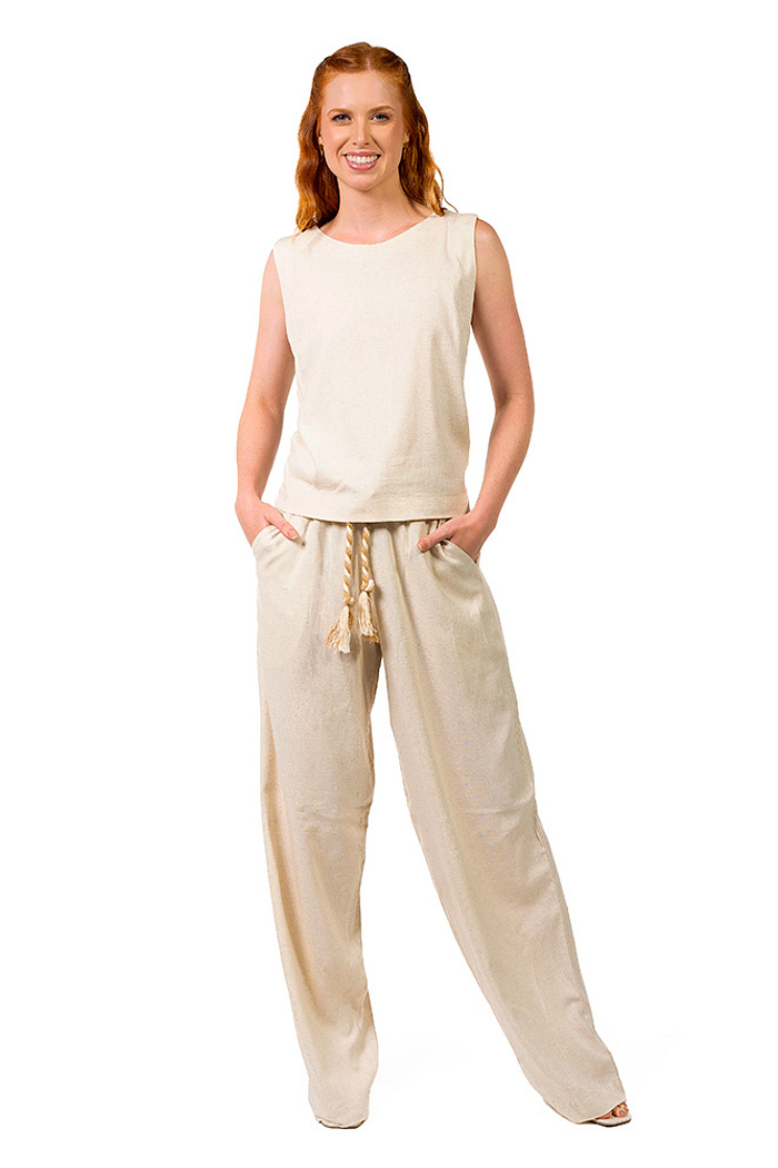 Calça Ampla Linho Natural