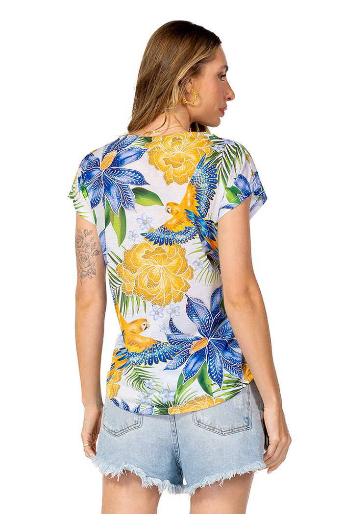 Blusa Jasmim Araras Flores  Cores Brasil