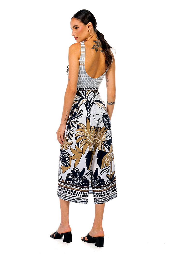 Calça Transpassada Folhagens P&B Poa