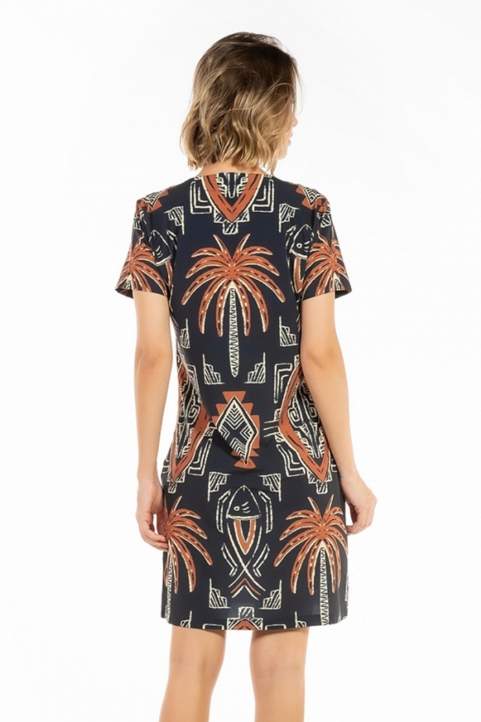 Vestido Atena Curto Grafismo Laranja