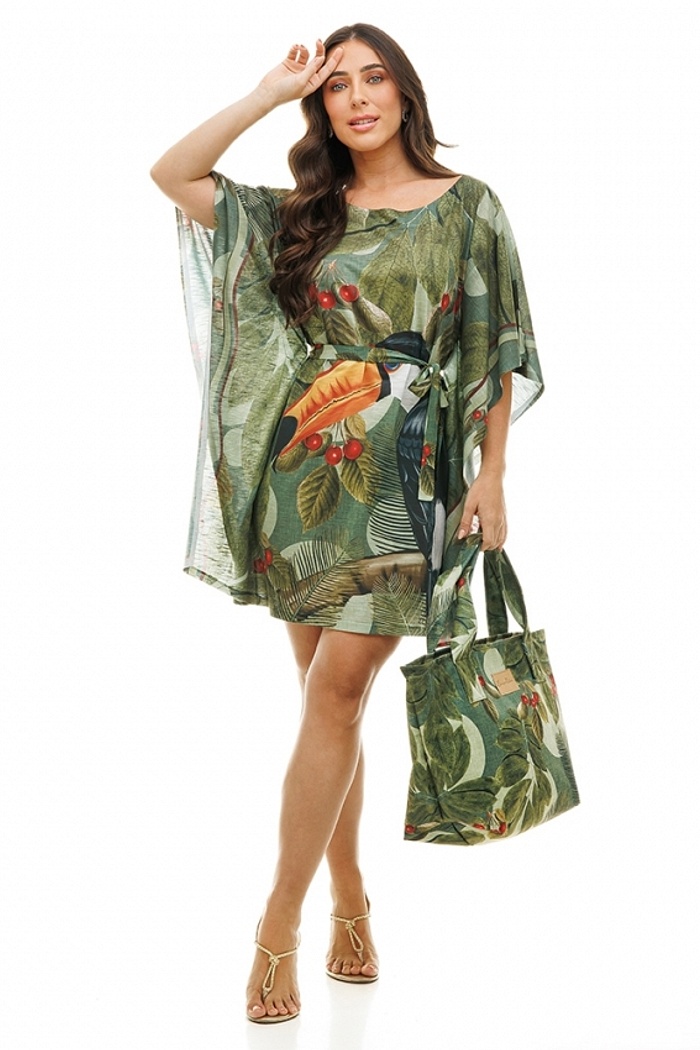Bolsa Praia Tucano Folhas Verdes e Frutas Vermelhas