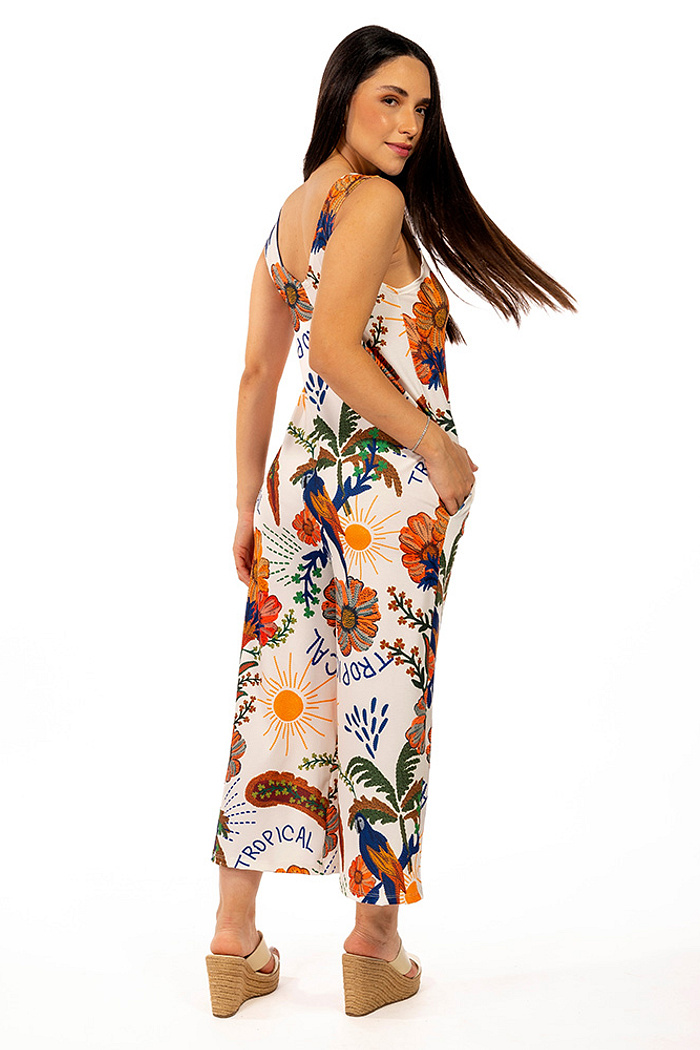 Macacão Bambú Arara Tropical Bordado