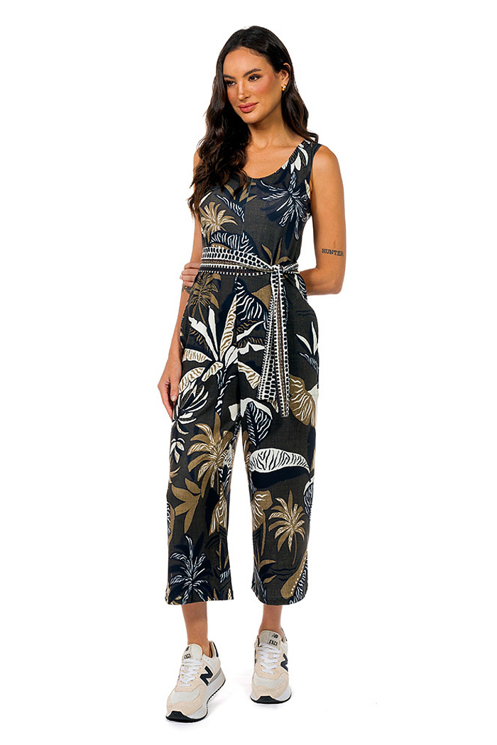 Macacão Bambú Folhagens P&B Poa