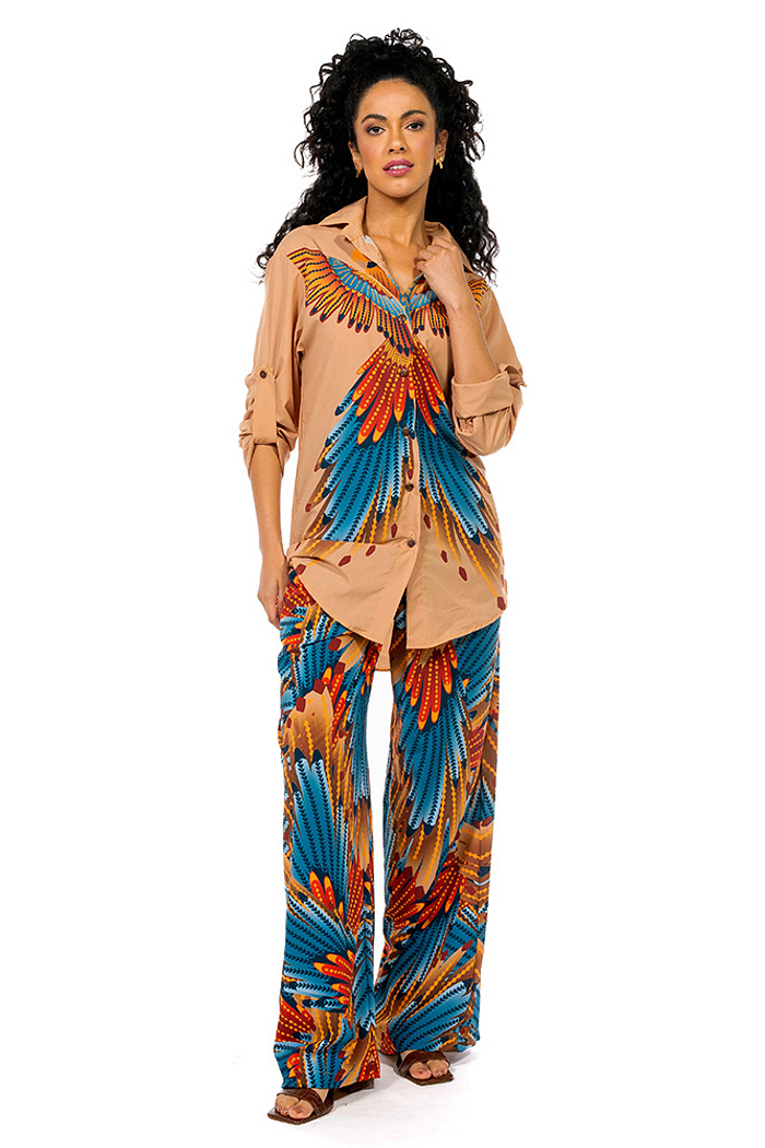 Camisa Alongada Atena Araras Paraiso Floral