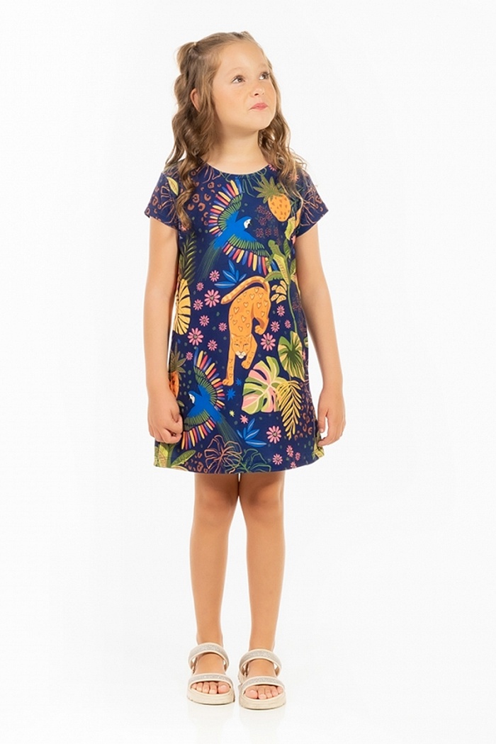 Vestido Floresta Infantil Onça Arara Candy Color