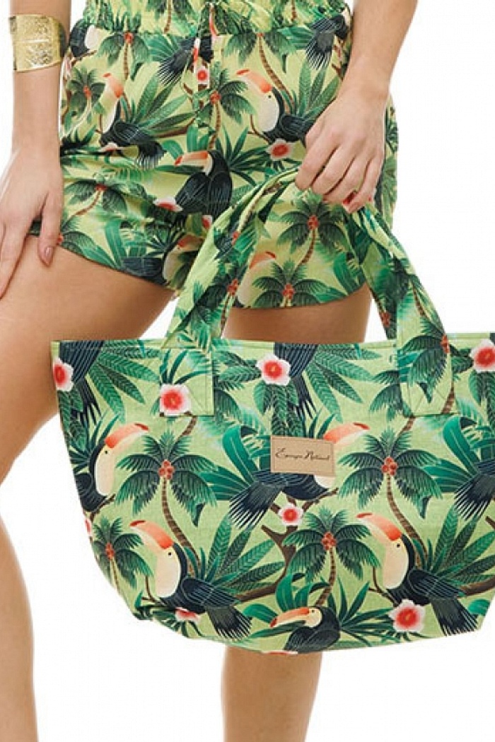 Bolsa Praia Tucano Hibisco com Fundo Verde