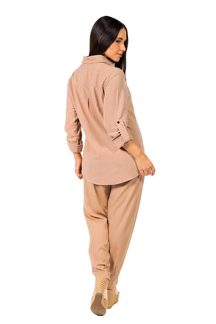 Camisa Alongada Linho Ana Marrom