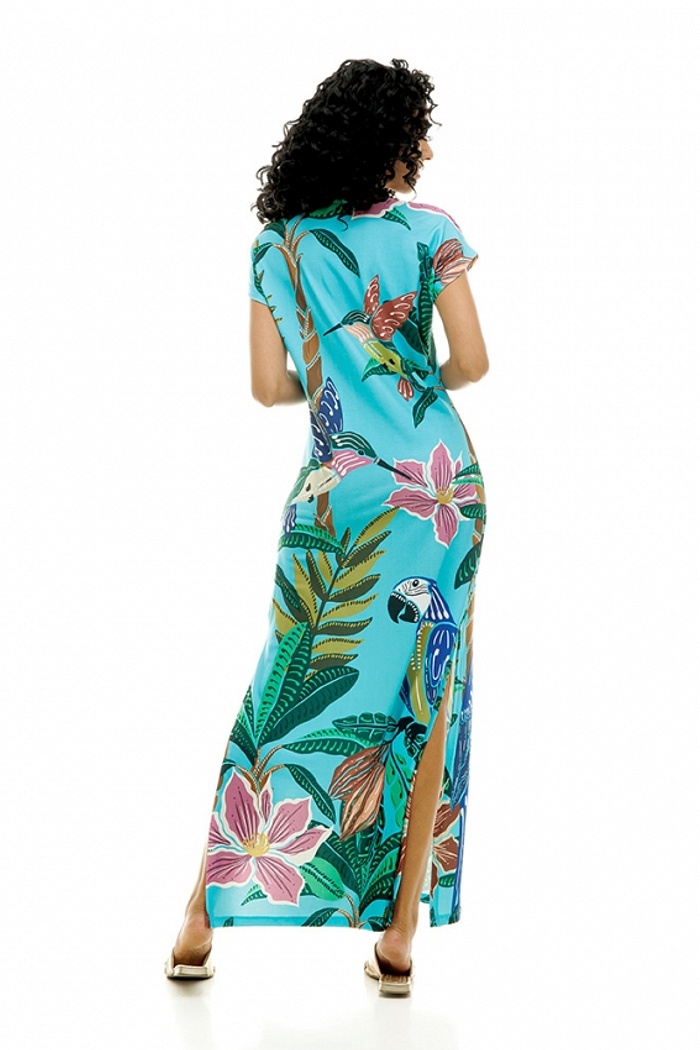 Vestido Longo Jeri Arara fundo Pontinhos