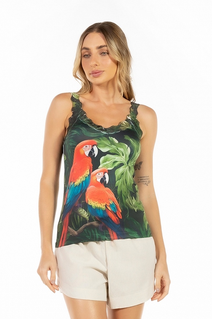 Regata Renda Casal Araras Folhagem